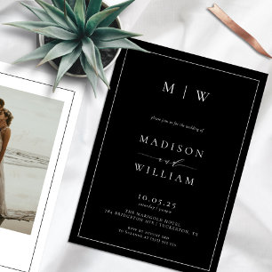 Modern Monogram Black and White Wedding Invitation
