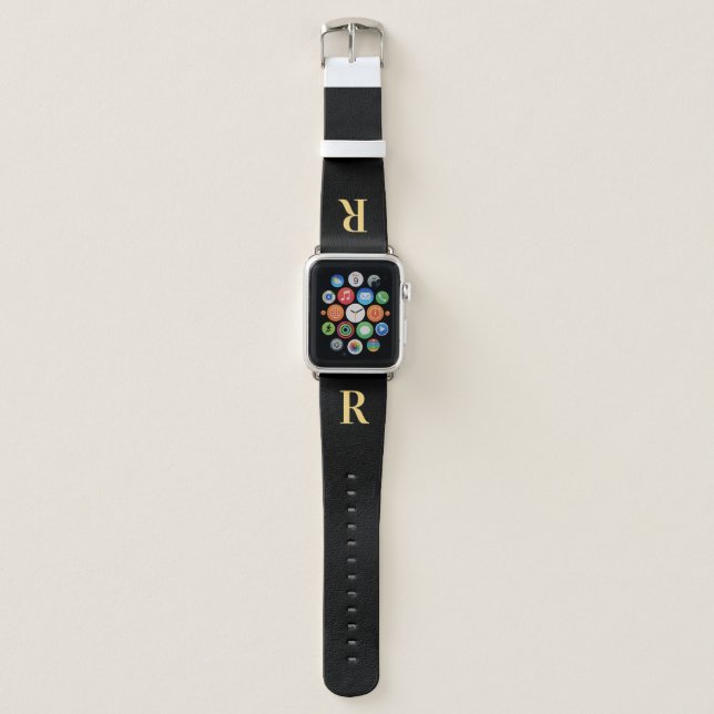 Modern Monogram Black Apple Watch Band (Front)
