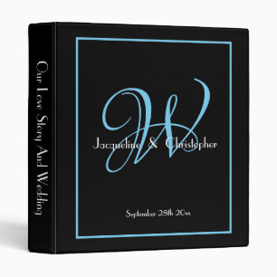 Modern Monogram Black & Aqua Blue Chic Wedding 3 Ring Binder