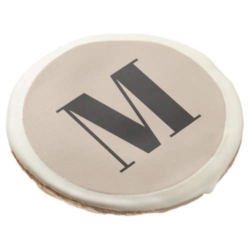 Modern monogram black beige custom initial number sugar cookie