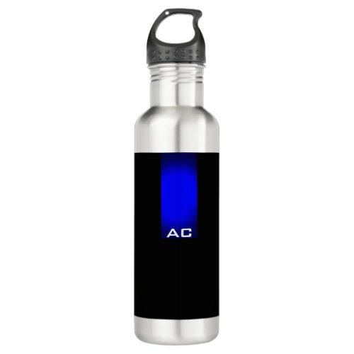 Modern Monogram Black Blue Plain Stainless Steel Water Bottle