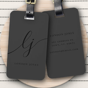 Modern Monogram Black Calligraphy Elegant Script Luggage Tag