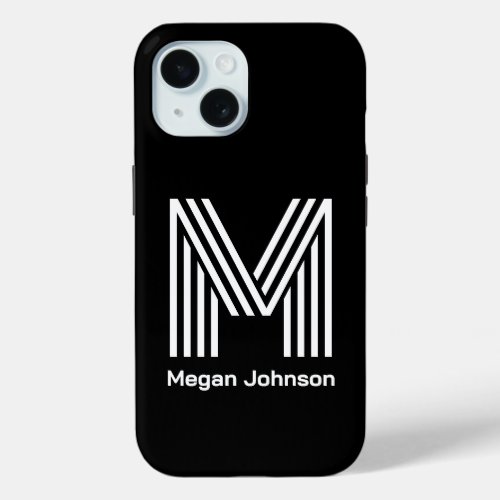 Modern Monogram Black iPhone 15 Case