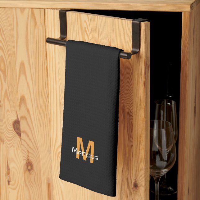 Modern Monogram Black Chic Kitchen Towel (Thirds Fold)
