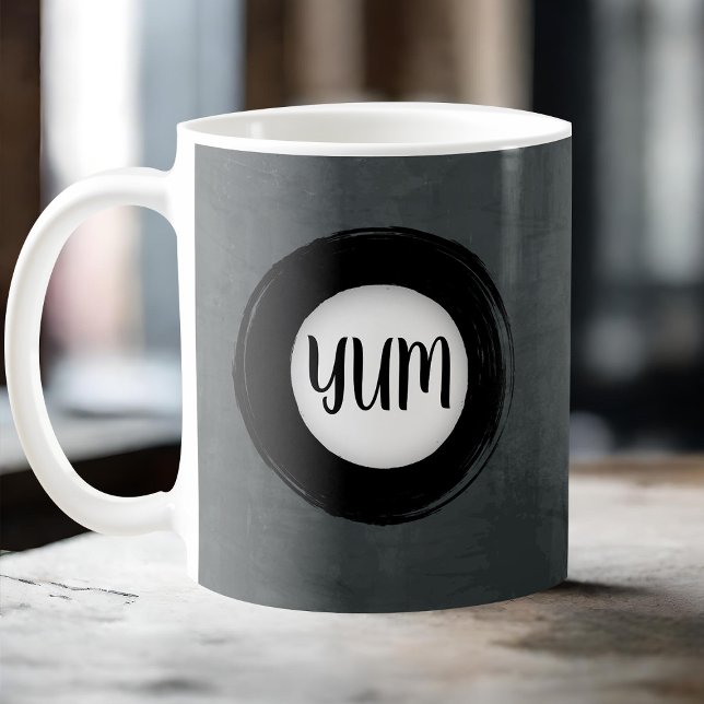 Modern Monogram Black Circle On Trendy Grunge Gray Coffee Mug (Black and gray initials mug)