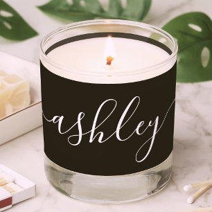 Modern Monogram Black Elegant Script Name Scented Candle
