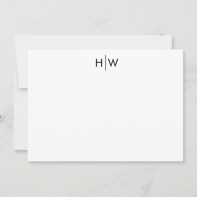 Modern Monogram Black Flat Note Card (Front)