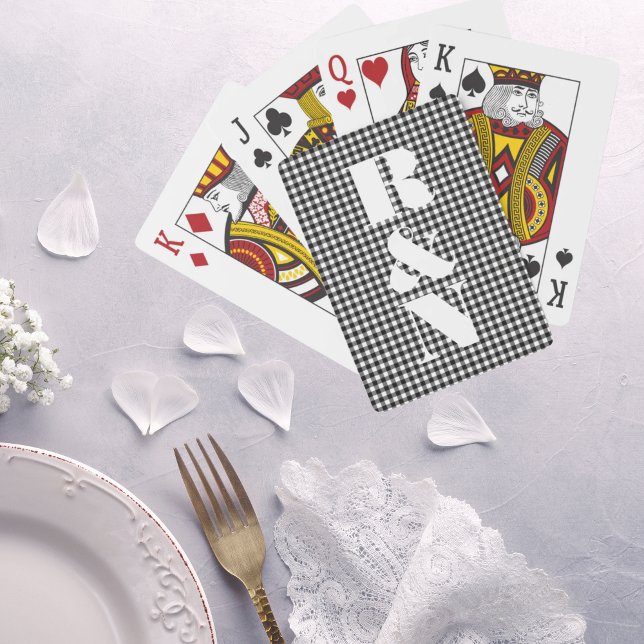 Modern Monogram Black Gingham Custom Wedding Poker Cards (Modern Monogram Black Gingham Custom Wedding Playing Cards)
