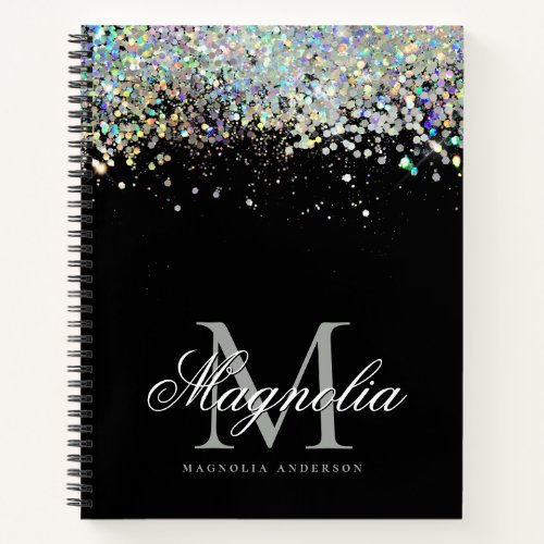 Modern Monogram Black Glitter Dot Grid Journal