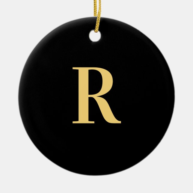 Modern Monogram Black Gold Ceramic Ornament (Front)