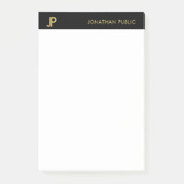 Modern Monogram Black Gold Elegant Simple Template Post-it Notes