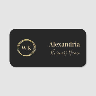 Modern Monogram Black Gold Employee Name Tag