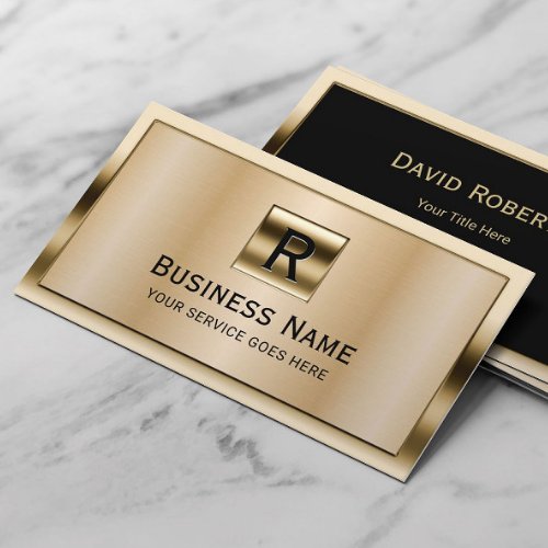 Modern Monogram Black  Gold Framed Professional Business Card