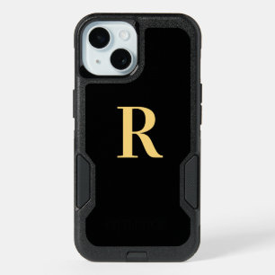Modern Monogram Black Gold iPhone 15 Case