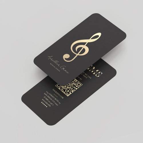 Modern Monogram Black Gold Musical Note Business Card