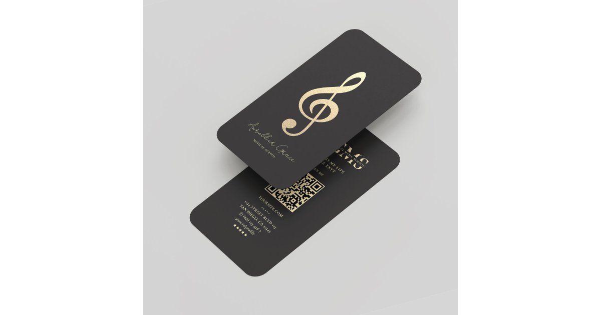 Modern Monogram Black Gold Musical Note Business Card | Zazzle