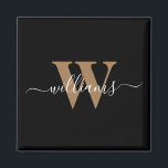 Modern Monogram Black Gold Script Initial Name Magnet<br><div class="desc">Minimalist Modern Decorative Black Gold Monogram Monogram magnet.</div>
