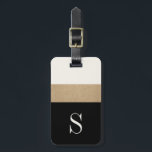 Modern Monogram Black Gold Stripe Luggage Tag<br><div class="desc">Modern and chic,  this luggage features classic black,  white and gold stripes and a customizable monogram. Add you name and address to the back for a truly personalized luggage tag.</div>