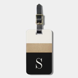 Modern Monogram Black Gold Stripe Luggage Tag