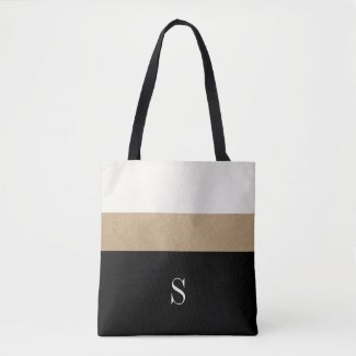 Modern Monogram Black Gold Stripe Tote Bag