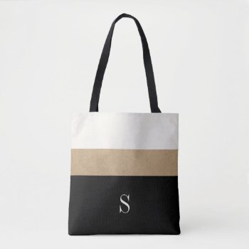 Modern Monogram Black Gold Stripe Tote Bag by OakStreetPress at Zazzle