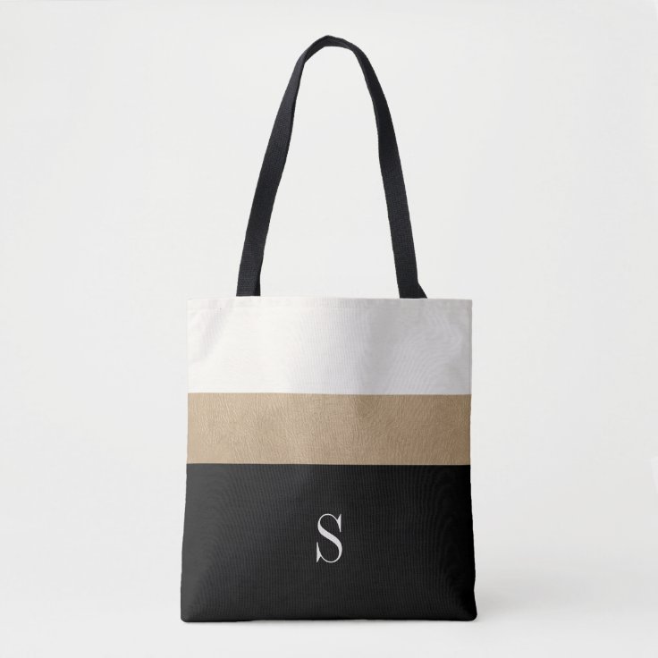 Modern Monogram Black Gold Stripe Tote Bag Zazzle