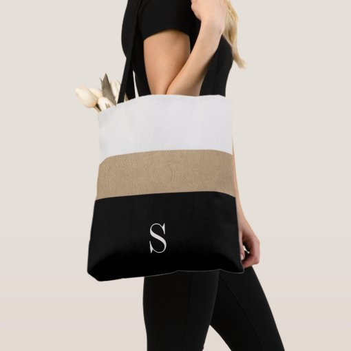 Modern Monogram Black Gold Stripe Tote Bag Zazzle