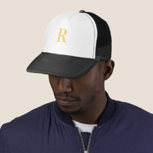 Modern Monogram Black Gold Trucker Hat