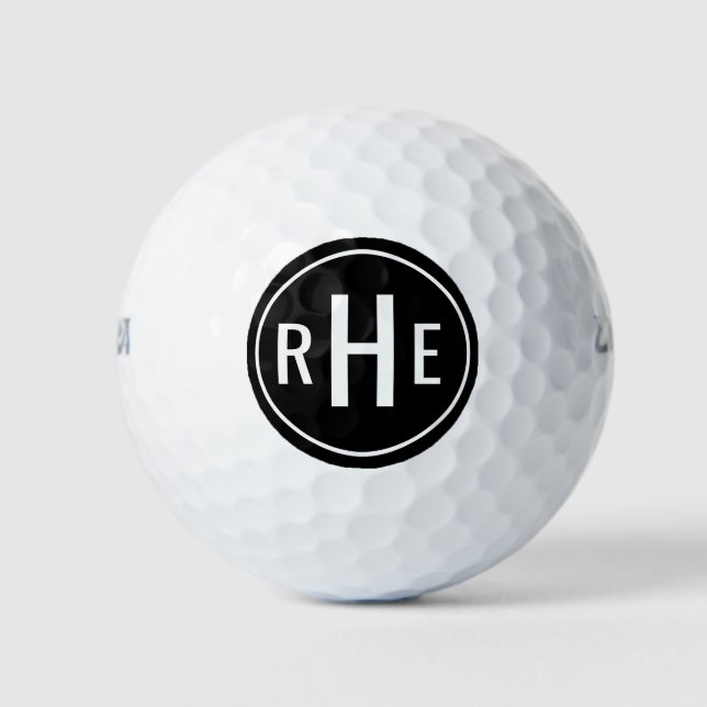 Modern Monogram Black Golf Balls (Front)