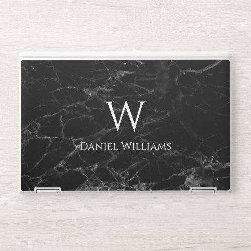 Modern Monogram Black Marble White Name Elegant HP Laptop Skin