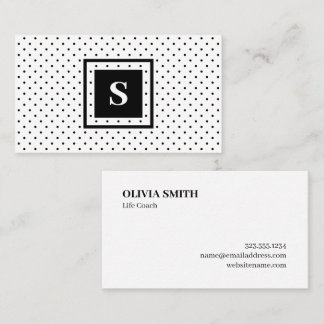 Modern Monogram Black on White Polka Dot Pattern Business Card