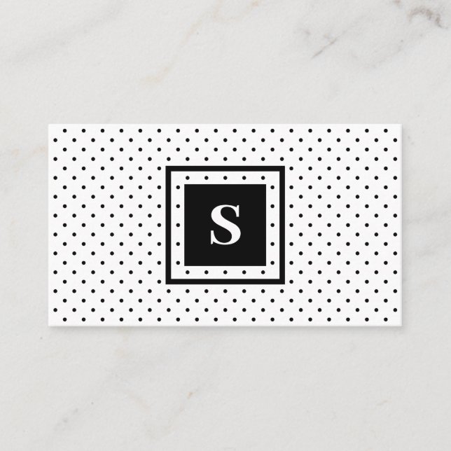 Modern Monogram Black on White Polka Dot Pattern Business Card (Front)