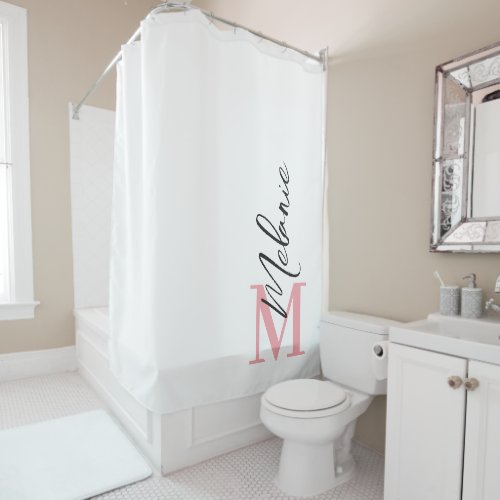 Modern Monogram Black Pink White Shower Curtain