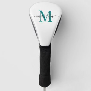 Modern Monogram Black Teal Golf Head Cover