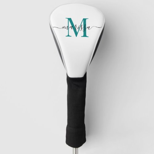 Modern Monogram Black Teal Golf Head Cover