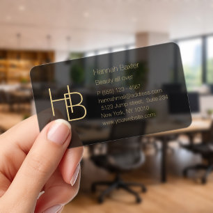 Modern Monogram Black Transparent Clear Business Cards
