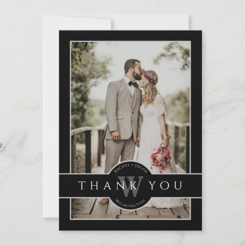 Modern Monogram Black  White 2_Photo Wedding Thank You Card