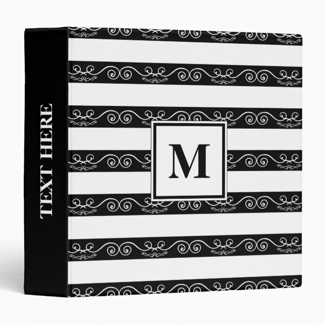 Modern Monogram Black White 3 Ring Binder (Front/Spine)