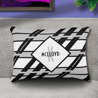 Modern Monogram Black White Abstract Pattern  Accent Pillow