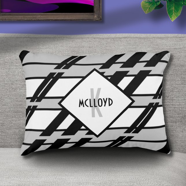 Modern Monogram Black White Abstract Pattern  Accent Pillow (Creator Uploaded)