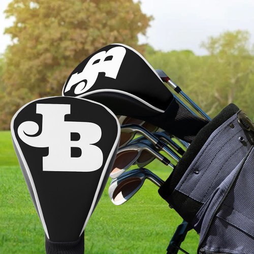 Modern Monogram Black White Bold Initials Driver Golf Head Cover