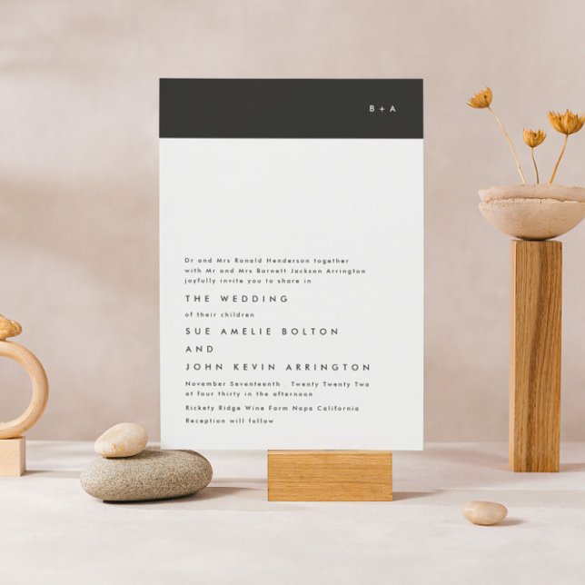 Modern Monogram Black White Budget Wedding Invite (Creator Uploaded)