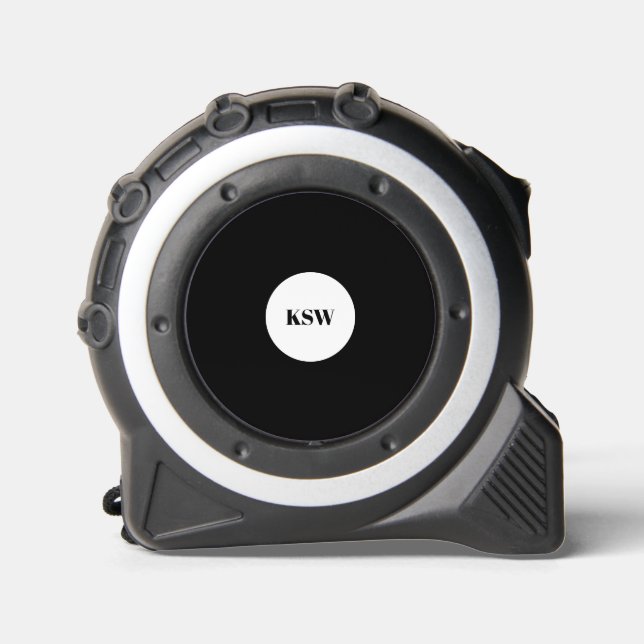 Modern monogram black white circle personalized tape measure (Front)