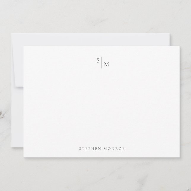 Modern Monogram Black White Correspondence Note (Front)