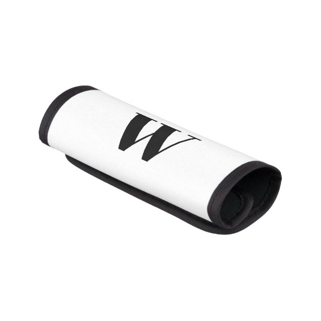Modern monogram black white custom initial letter luggage handle wrap (Angled)