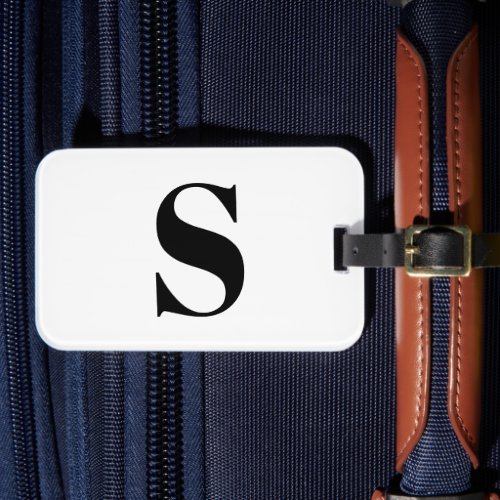 Modern monogram black white custom initial letter luggage tag