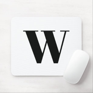 Modern monogram black white custom initial letter mouse pad