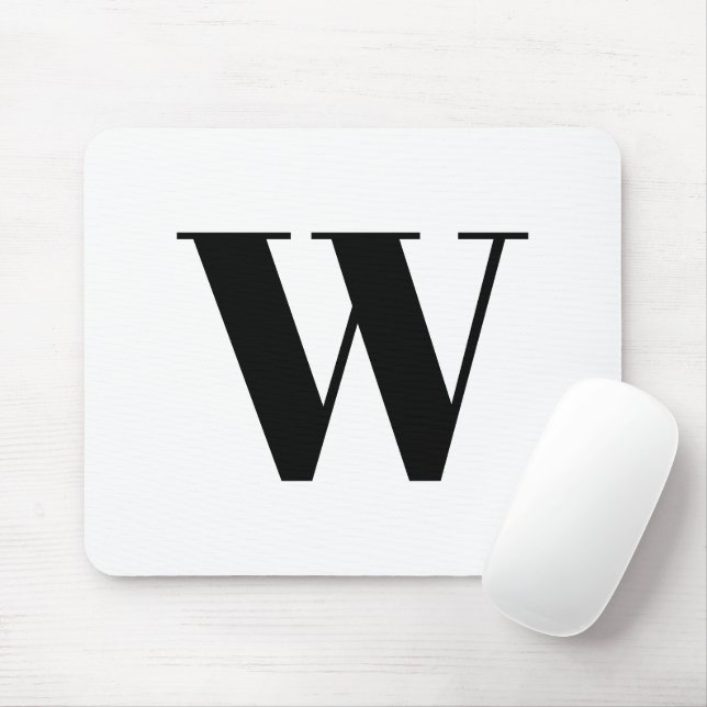 Modern monogram black white custom initial letter mouse pad (With Mouse)