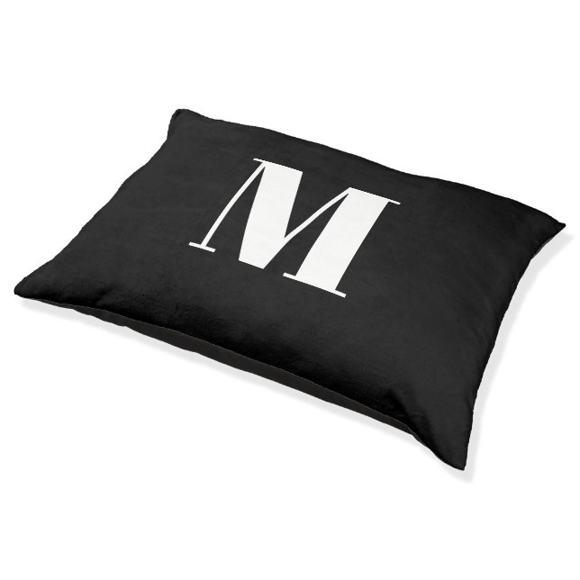 Modern monogram black white custom initial letter  pet bed (Angled)