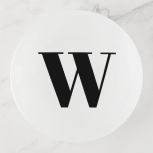 Modern monogram black white custom initial letter trinket tray